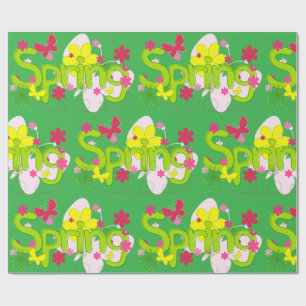Spring Garden Typography Flowers Butterflies Wrapping Paper
