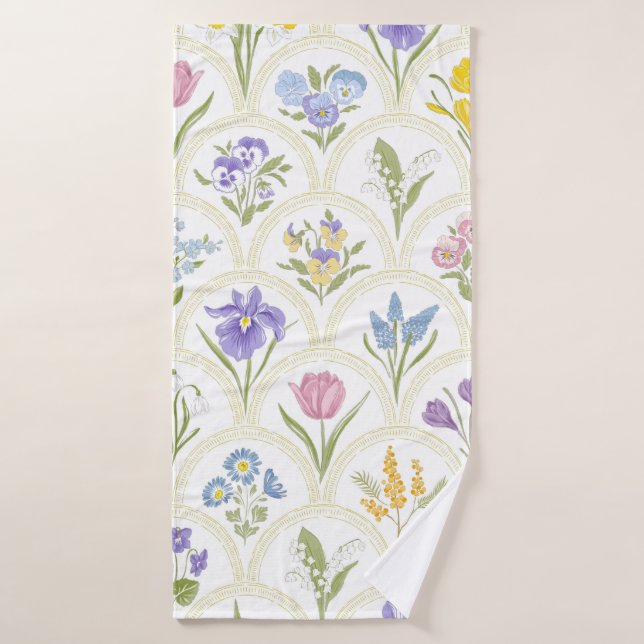 Spring Garden variety flowers in rainbow medallion Bath Towel (Bath Towel)