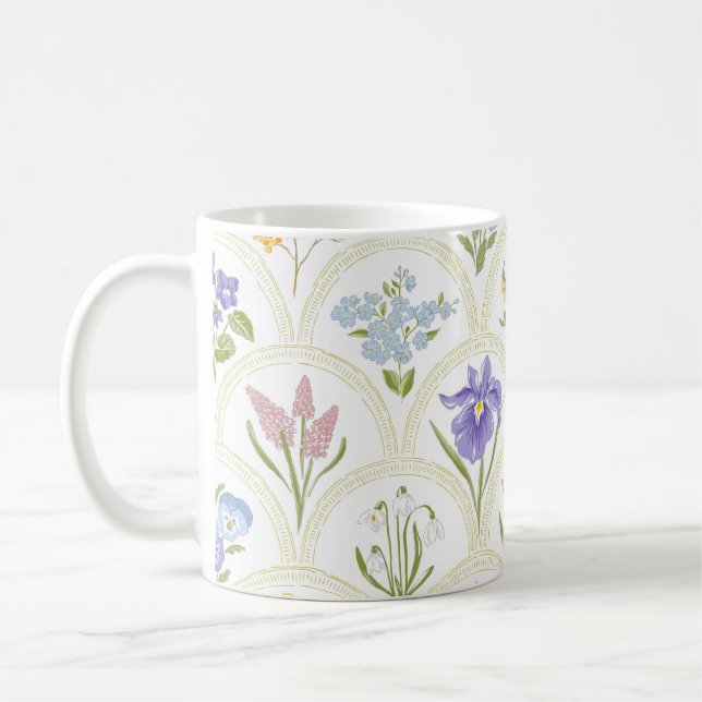 Spring Garden variety flowers in rainbow medallion Coffee Mug (Left)