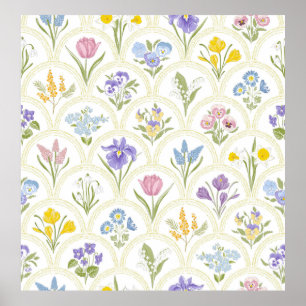 Spring Garden variety flowers in rainbow medallion Poster