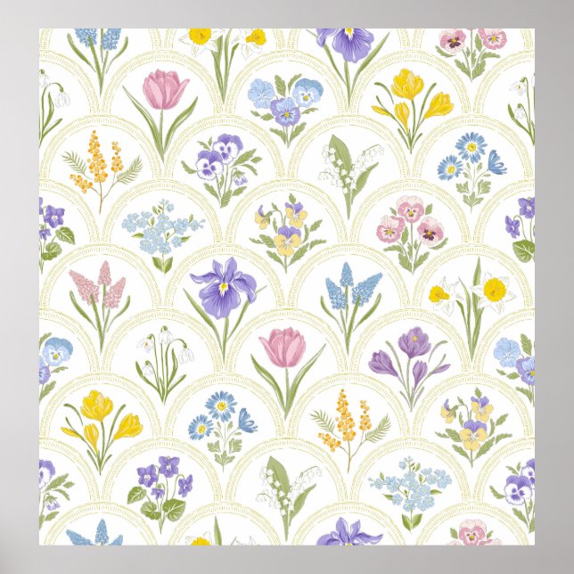 Spring Garden variety flowers in rainbow medallion Poster (Front)