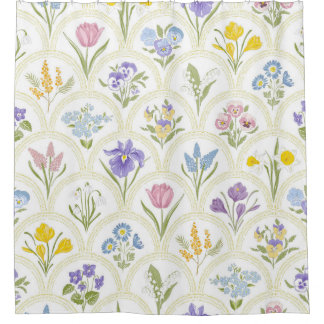 Spring Garden variety flowers in rainbow medallion Shower Curtain