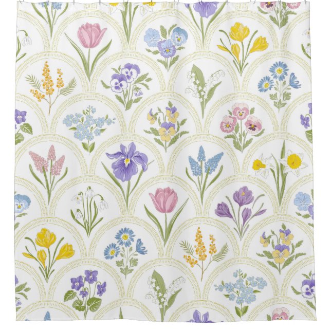 Spring Garden variety flowers in rainbow medallion Shower Curtain (Front)