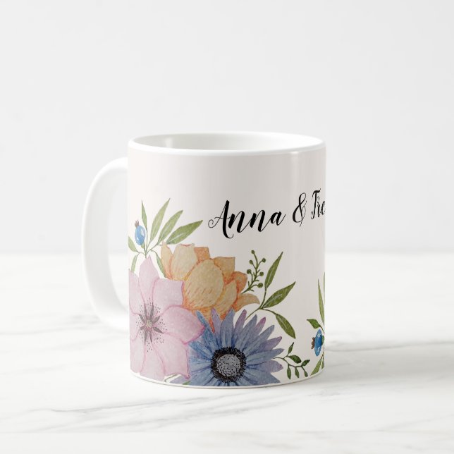 Spring Garden Watercolor Beige Neutral Coffee Mug (Front Left)