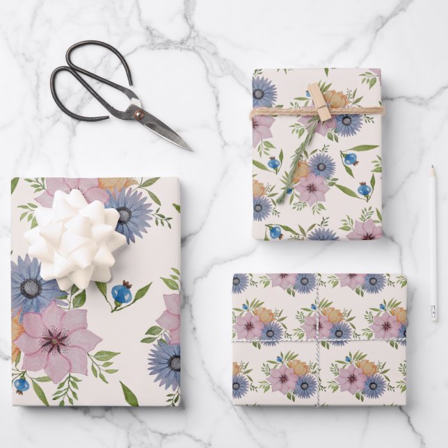 Spring Garden Watercolor Blush Pink Wrapping Paper Sheet (Front)