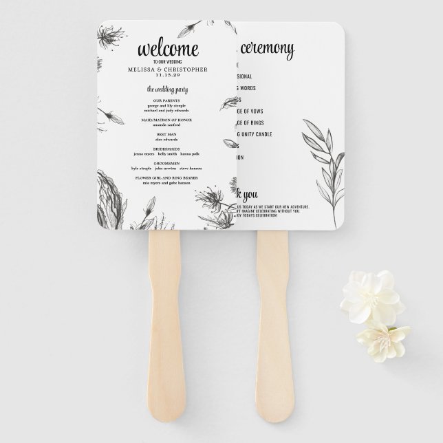 Spring Garden Wedding Ceremony Program Hand Fan (Front and Back)