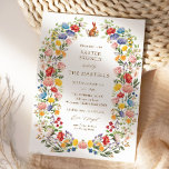 Spring Garden Wildflower Easter Brunch Invitation<br><div class="desc">Beautiful invitations for a lovely Spring time Easter Brunch feature a spring garden Wildflower wreath border frame in beautiful pink,  red,  blue,  green,  yellow,  and orange colours,  and a sweet little bunny illustration. Elegant typography for all of your Easter party details.</div>