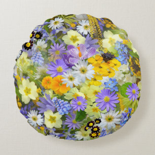 Spring Garden Wildflower Floral Pattern Round Cushion