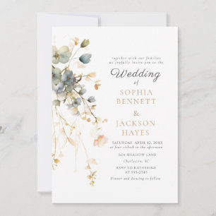 Spring Garden Wildflowers Boho Beige Blue Wedding Invitation