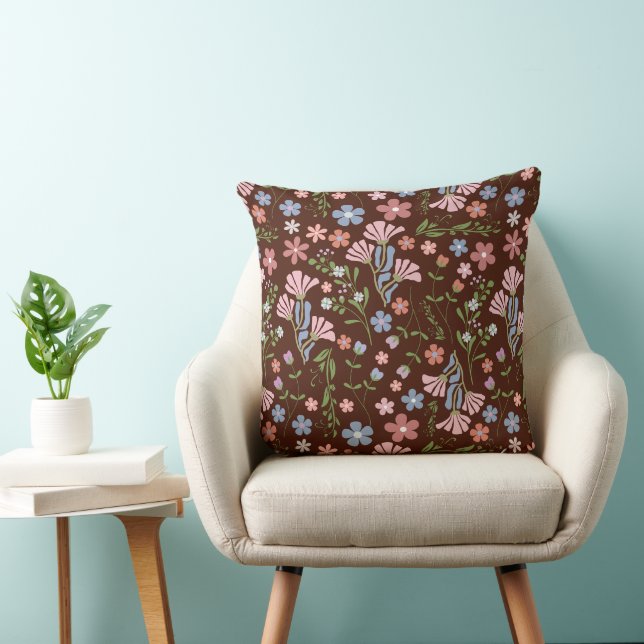 Spring Garden with Chocolate Brown Background Cushion (Chair)