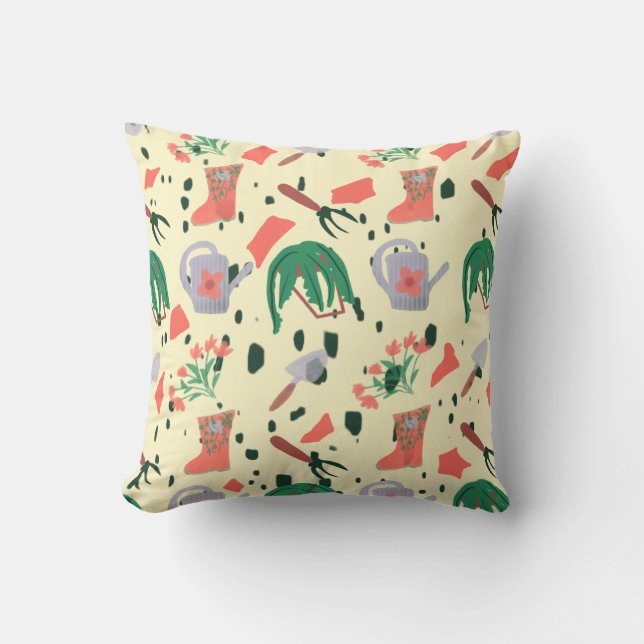 Spring Gardening Doodle Illustration Cushion (Front)