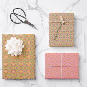 Spring Geometric Green Orange Set Wrapping Paper Sheet