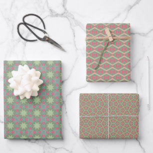 Spring Geometric Green Pattern Set Wrapping Paper Sheet