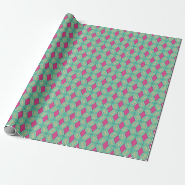 Spring Geometric Green Pink No2 Wrapping Paper (Unrolled)