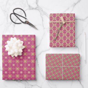 Spring Geometric Purple Green Set Wrapping Paper Sheet