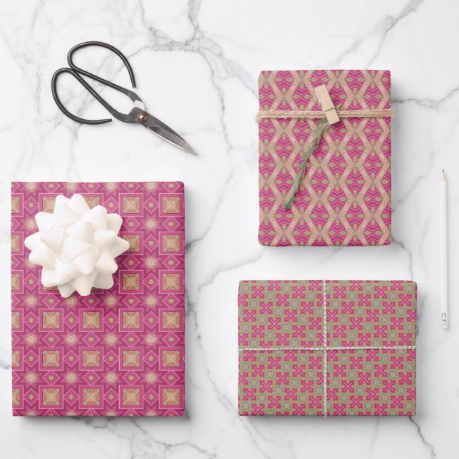 Spring Geometric Purple Green Set Wrapping Paper Sheet (Front)