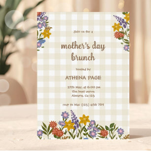 Spring Gingham Floral Mother's Day Invitation