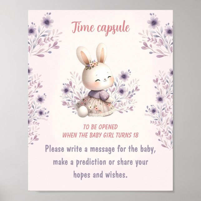 Spring Girl Baby Shower Time Capsule Sign Game (Front)