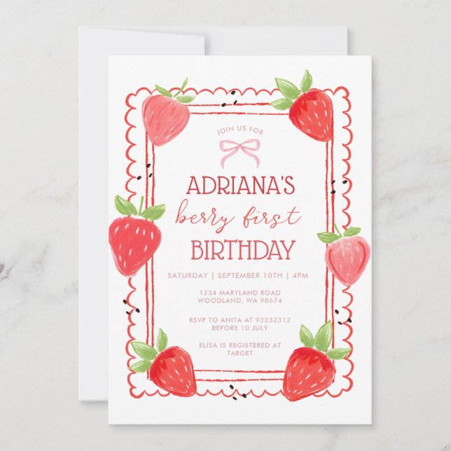 Spring Girl Berry First Birthday Invitation (Front)