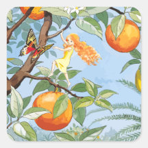 Spring Girl handing in the tree with fruit, a bird