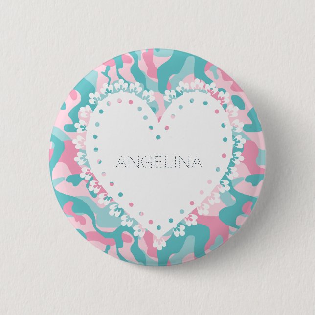 Spring Girly Camouflage Personalise 6 Cm Round Badge (Front)