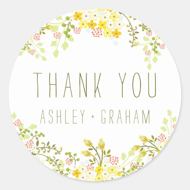 Spring Glory Floral Wedding Personalised Thank You Classic Round Sticker (Front)