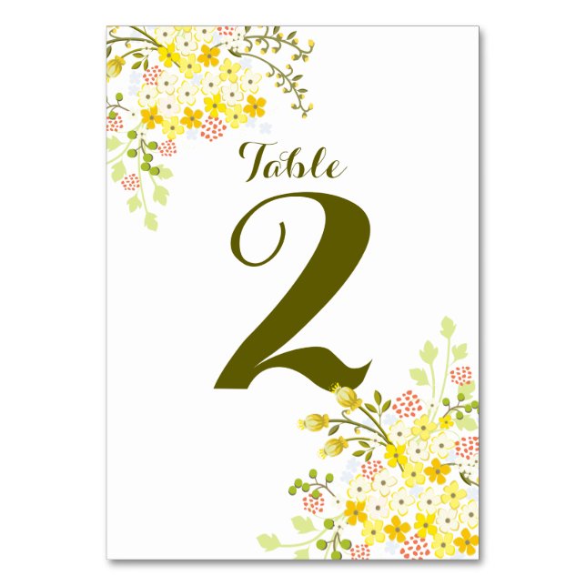 Spring Glory Floral Wedding Table Number Card (Front)