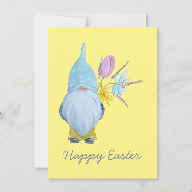Spring Gnome Happy Easter Card (Front)