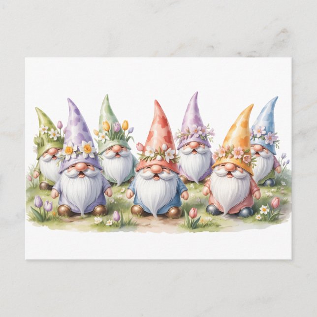 Spring Gnomes in a Meadow Postcard (Front)