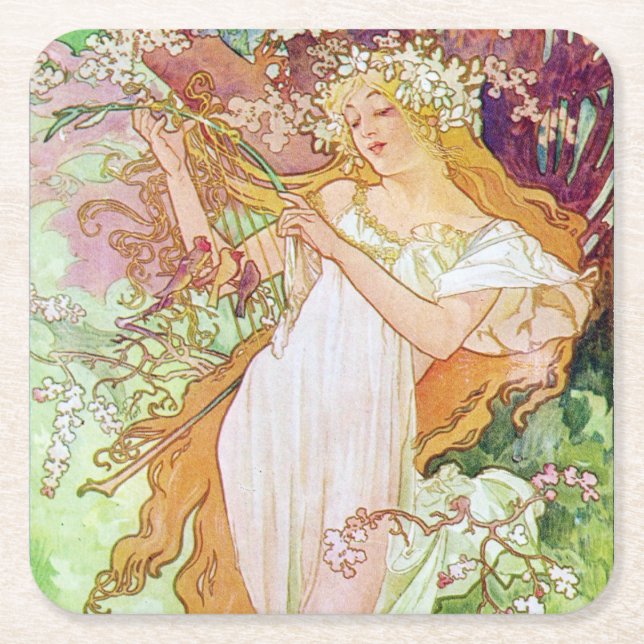 Spring Goddess Square Paper Coaster (Front)