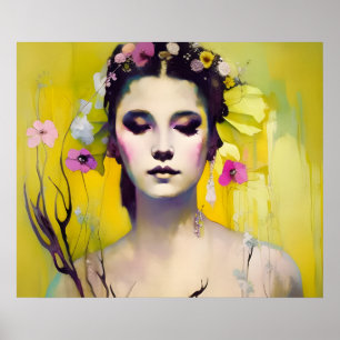 Spring Goddess Yellow Background Poster