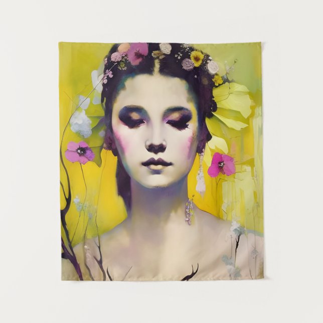 Spring Goddess Yellow Background Tapestry (Front)