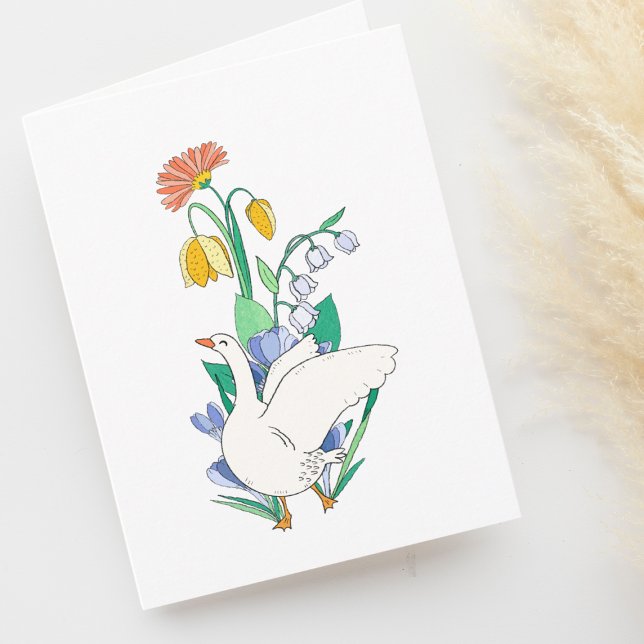 Spring Goose in Flowers Blank Thank You Card (Creator Uploaded)