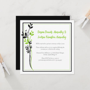 Spring Green and Black Floral Reception Only   Invitation
