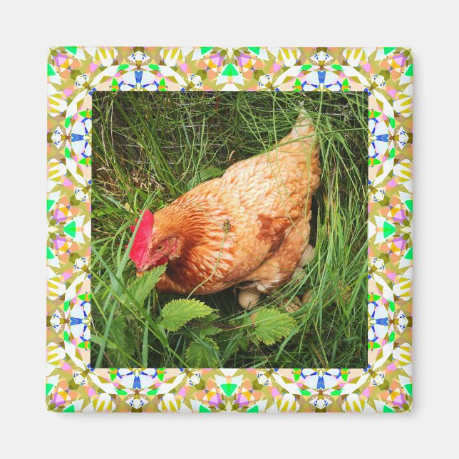 Spring Green and Easter Pink Blue Square Frame Magnet (Front)