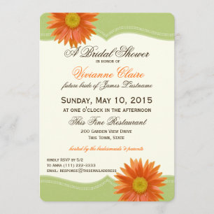Spring Green and Orange Daisy Bridal Shower Invitation
