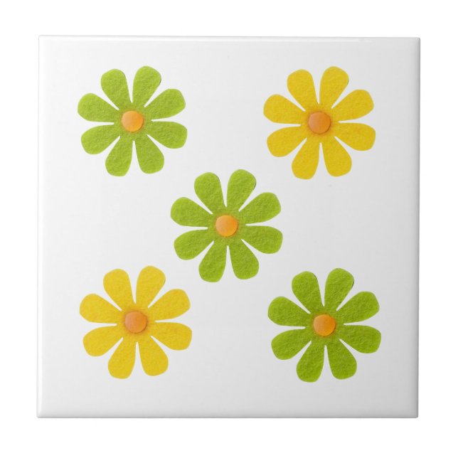 Spring green and orange flowers for home decor tile (Front)