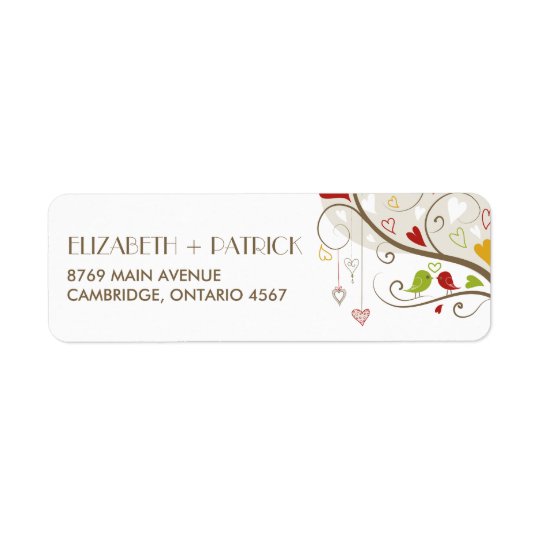 Spring Green and Red Cute Lovebirds Address Label