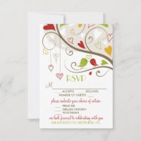 Spring Green and Red Cute Lovebirds RSVP