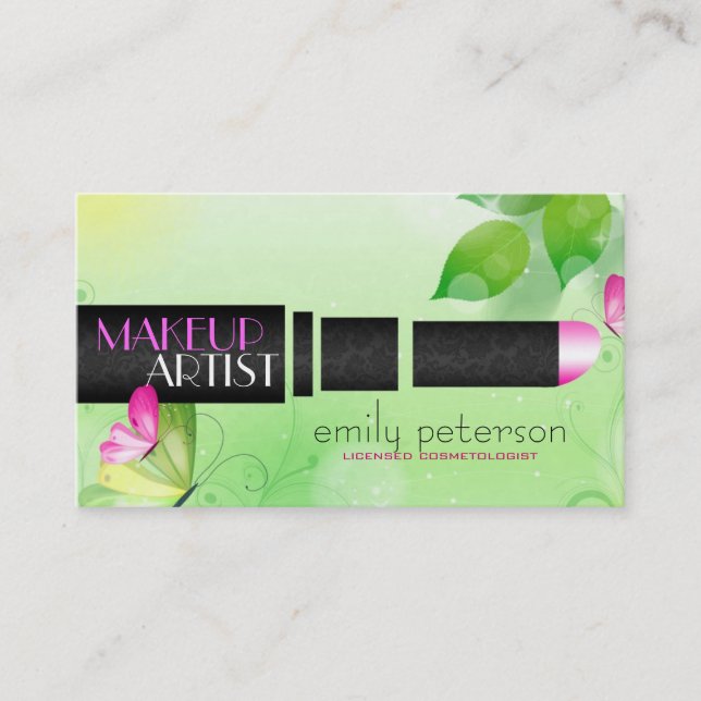 Spring Green Background With Black Beauty Symbol Business Card (Front)