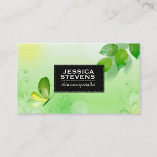 Spring Green Background With Butterfly 2 Business Card