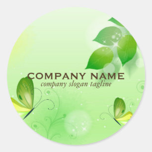 Spring Green Background With Butterfly Classic Round Sticker
