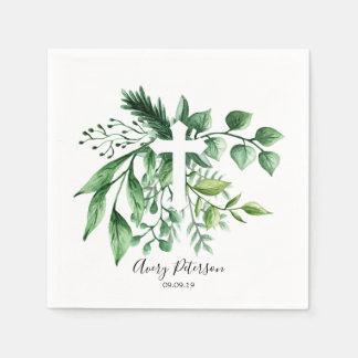 Spring Green Botanical Cross First Holy Communion Napkin