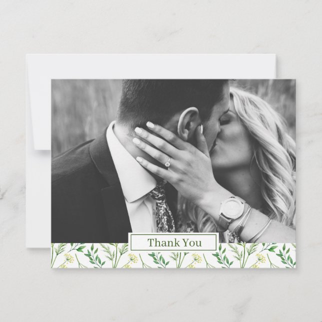 Spring Green Botanical Herb Wedding Thank You Card (Front)