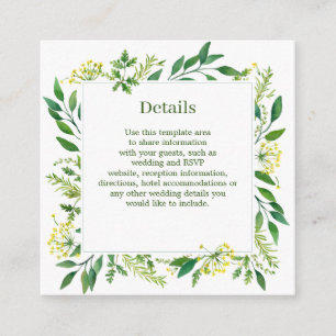 Spring Green Botanical Herbs Wedding Details Enclosure Card