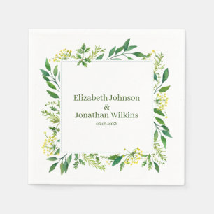 Spring Green Botanical Herbs Wedding Napkin