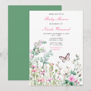 Spring Green Butterfly Floral Baby Shower Invitation
