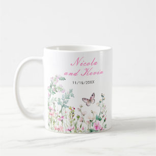 Spring Green Butterfly Floral Wedding Coffee Mug