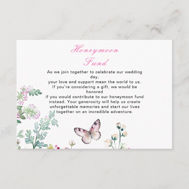 Spring Green Butterfly Floral Wedding Enclosure Card (Front)