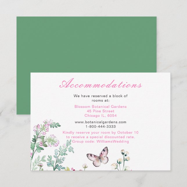 Spring Green Butterfly Floral Wedding Enclosure Card (Front/Back)